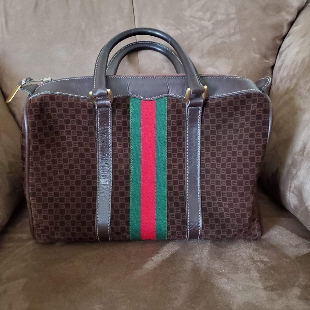 Authentic Vintage Gucci Boston Handbag Brown Suede - Picture 2 of 15